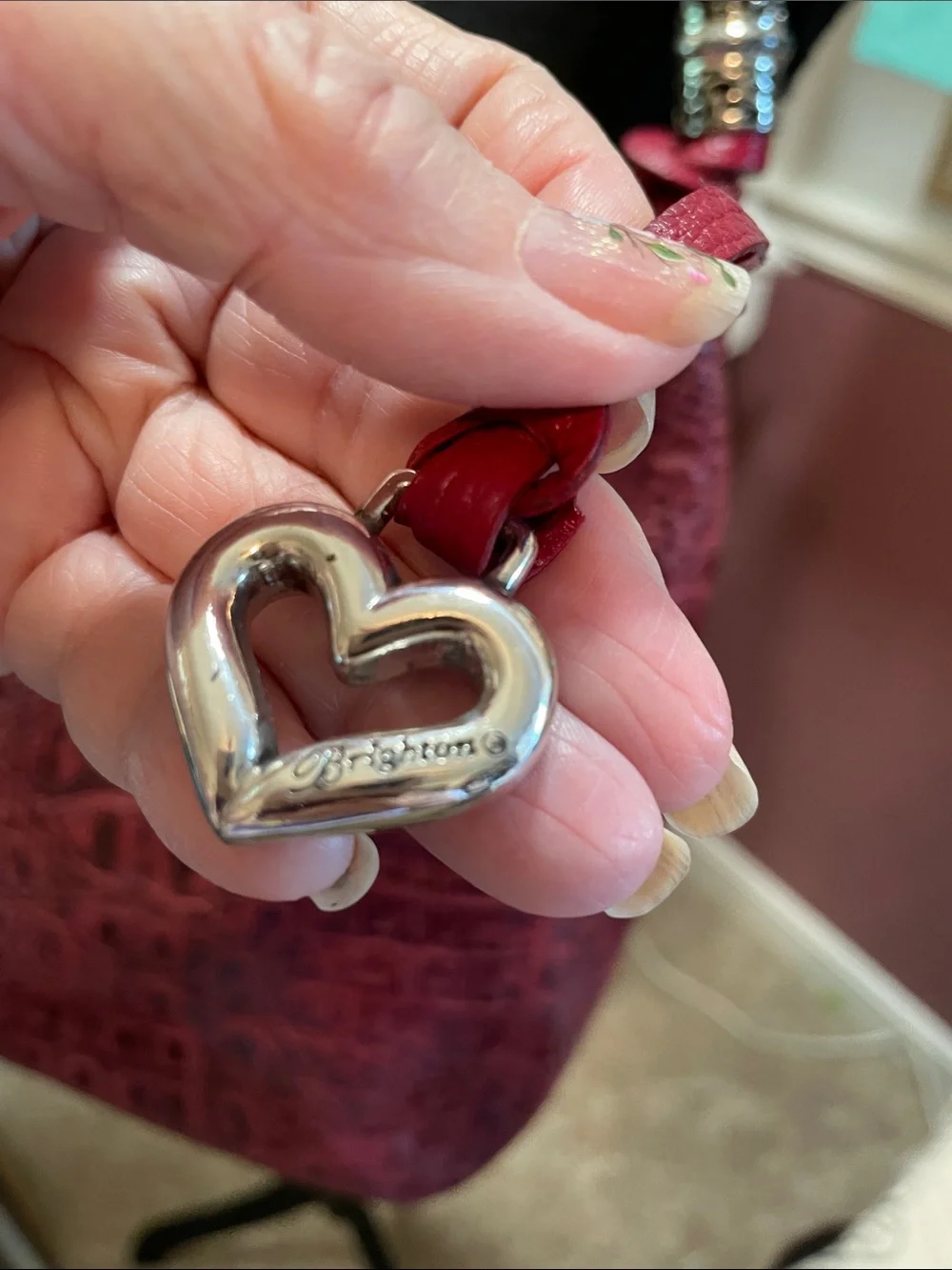 Red Textured Brighton Shoulder Bag with Heart Charms